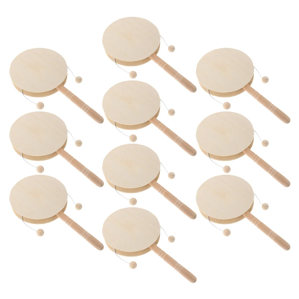 

10Pcs Children's Creative DIY Hand Rattle Drum Unpainted Wooden Maracas for Preschool Art Projects Musical Education