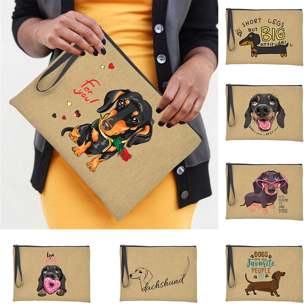 neceser maquillaje Bolsa de maquillaje con estampado de perro salchicha de piernas cortas pero gran actitud, organizador de artículos de tocador de viaje, bolsas de cosméticos para mujer, bolsa de mano con cremallera