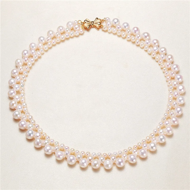 

Элегантные свадебные ювелирные изделия для женщин многослойные Akoya Real Pearl ожерелье ручной работы серебро 925 бисера колье
