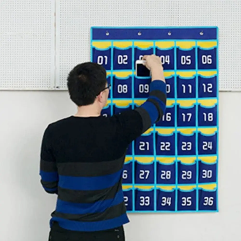 30/36/42/48 Grids Phone Hanging Bag Numbered Thickened Phone Storage Bag Wall-mounted Door Hanging Bag School Wall Door Decor