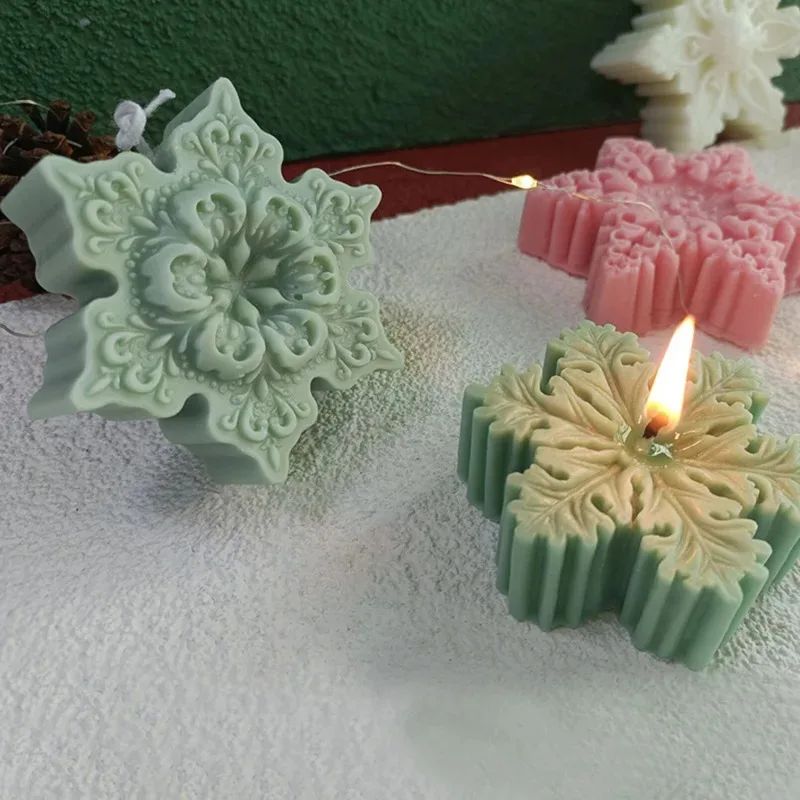 DIY Christmas Snowflake Candle Silicone Mold Handmade Soap Aromatherapy Gypsum Resin Ice Mould Candle Making Kit Home Decor Gift