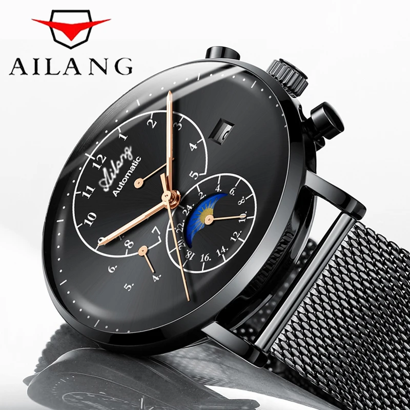 

AILANG Automatic Mechanical Watch Casual Fashion 2024 New Men Watch Stainless Steel Mesh Strap Calendar Display Waterproof 8609G