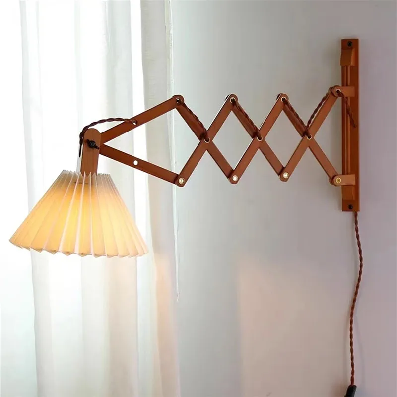 

Sax wall lamp Modern telescopic led wooden lamp living room Japanese long arm creative bedroom bedside decoration home light