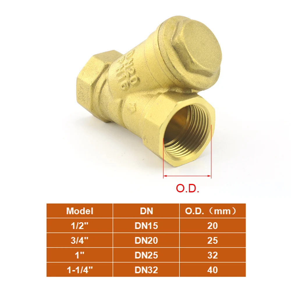 مصفاة نحاسية 1/2 "3/4" 1 "1-1/4" Y نوع مرشح صمام BSP أنثى الموضوع DN15/DN20/DN25/DN32 للمياه