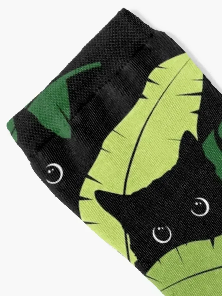 Black Cats Peeking From Tropical Leaves Floral Socks snow hiking retro custom sports Socks Female Men's