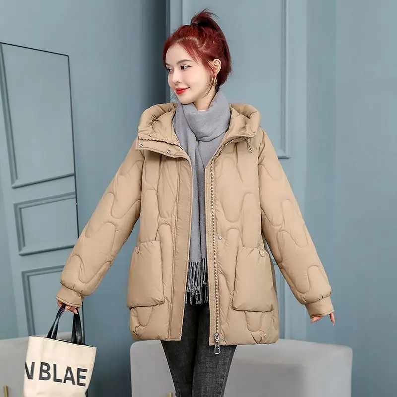 2025 New Winter Coat Women Warm Parkas Casual Cotton Padded Jackets Hooded Outwear khaki Jacket Black Loose Large Size Overcoat