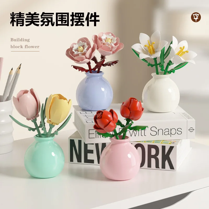 Bouquet Flower Micro Diamond Small Particles Assembled Building Blocks Adults Mirco Bricks Constructor Set Girls Gift Mini Toys