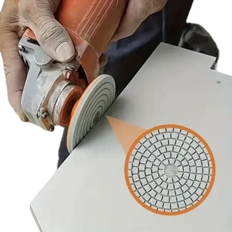 Угловая шлифовальная машина подходит для встроенных шлифовальных дисков, алмазных сухих шлифовальных дисков, специально разработанных для полировки и снятия фасок керамической плитки, каменных плит, мрамора и кварцевого камня, инструмента для отделки керамической плитки.