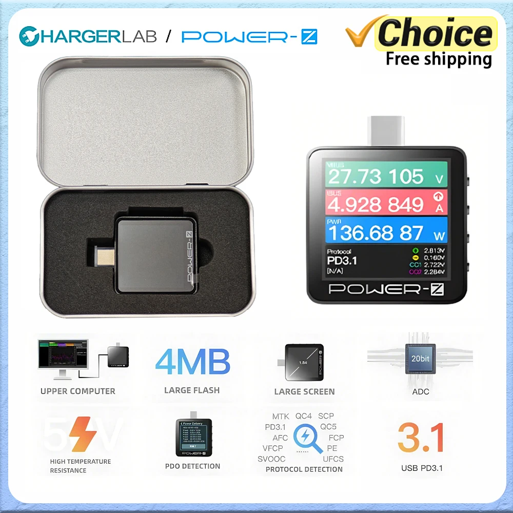 ChargerLAB POWER-Z KM003C USB Tester 240W PD3.1 240W Type-C Charging Tester Voltage Current Power Meter for Phone Laptop
