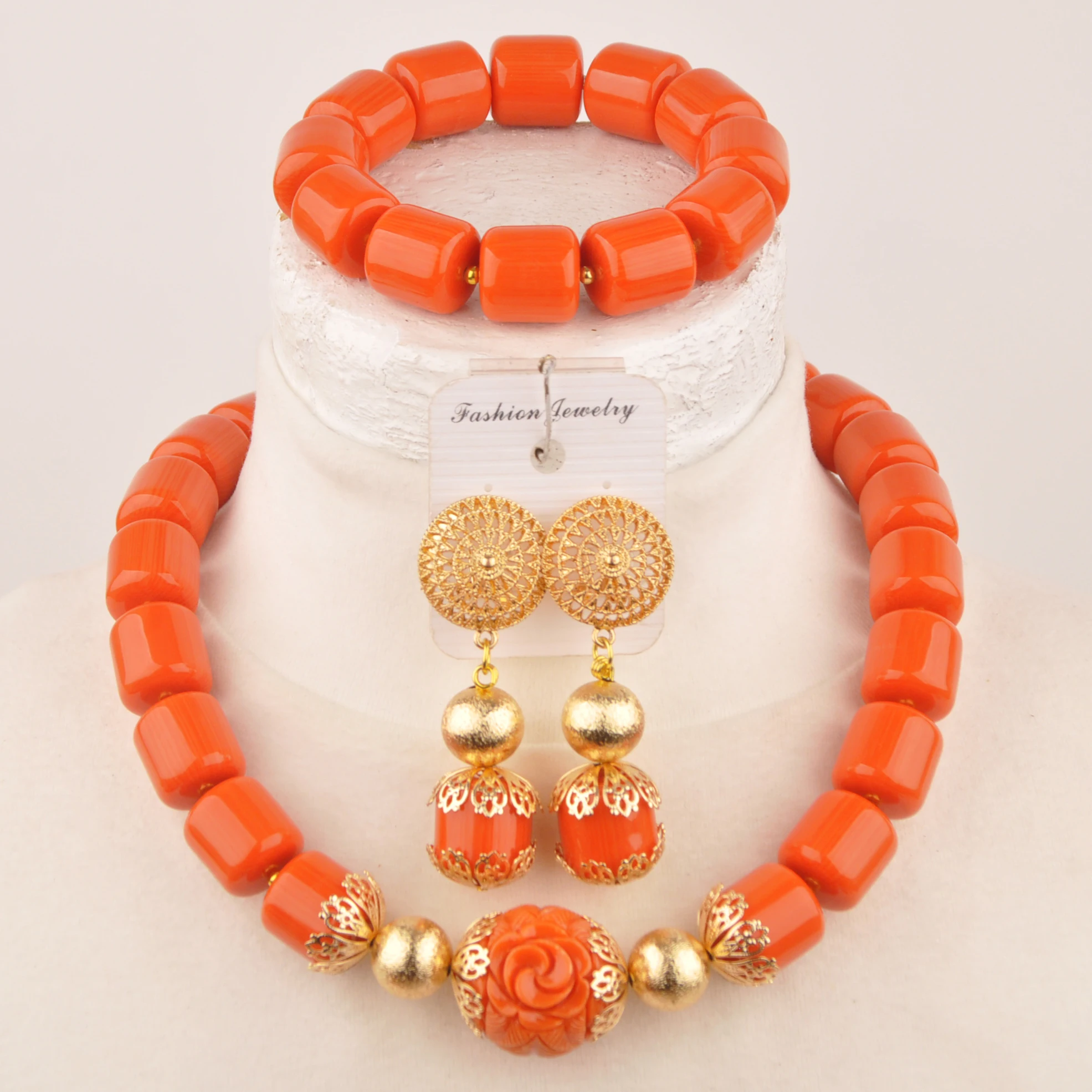 

Orange Artificial Coral Beads African Jewelry Set