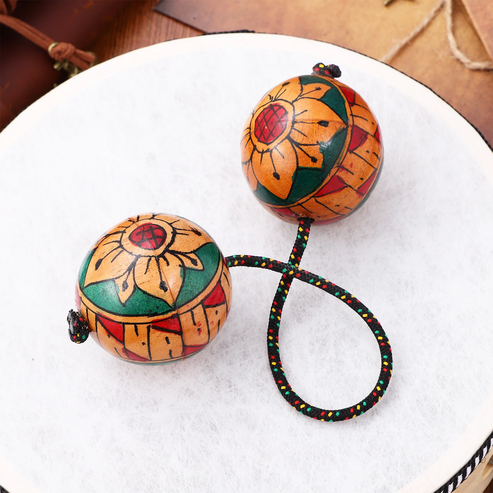 Hand-painted Rhythm Maracas Style Shaking Ball Musical Instruments Double Balls Shaker Single-hand Percussion