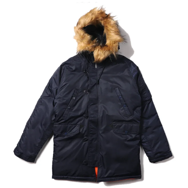 

Hooded Men Parkas Winter N3B Puffer Men Long Windproof Coat Military Fur Hood Warm Tactical Bomber Army Korean Thick Parka