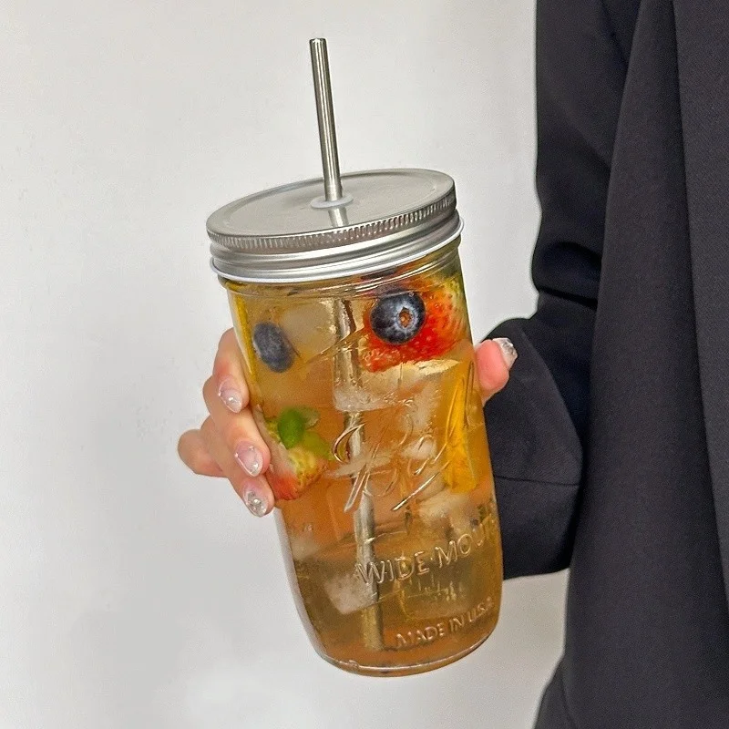 650ml Glas-Kaffeetasse mit Strohhalm-Deckel Transparente Trinkgläser Glastasse für Tee Saft Eiskaffee Becher Trinkwaren – Detail 10