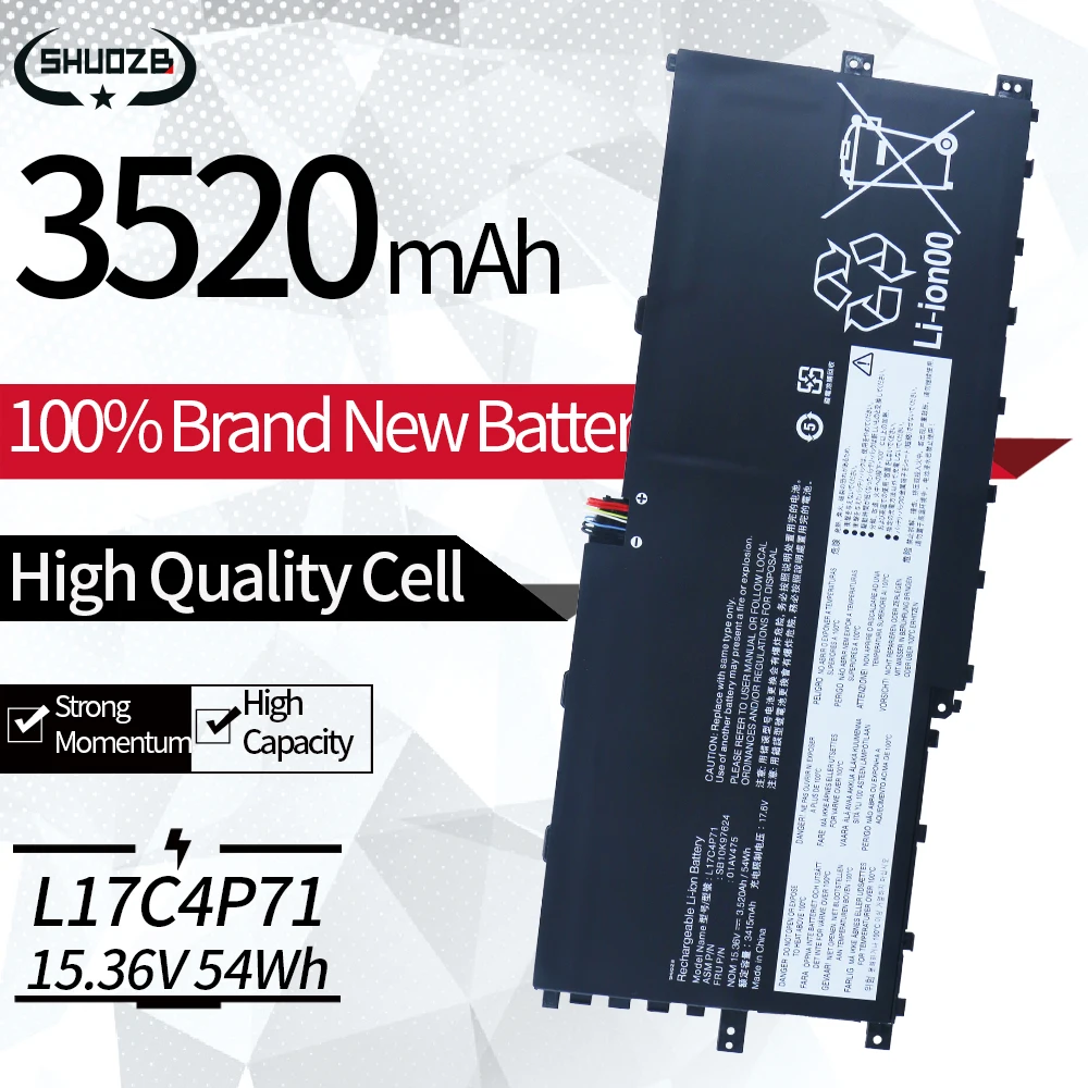 

New L17C4P71 L17M4P71 L17M4P73 01AV474 01AV475 01AV499 Laptop Battery For Lenovo ThinkPad X1 Yoga 2018 54WH 3520mAh SHUOZB