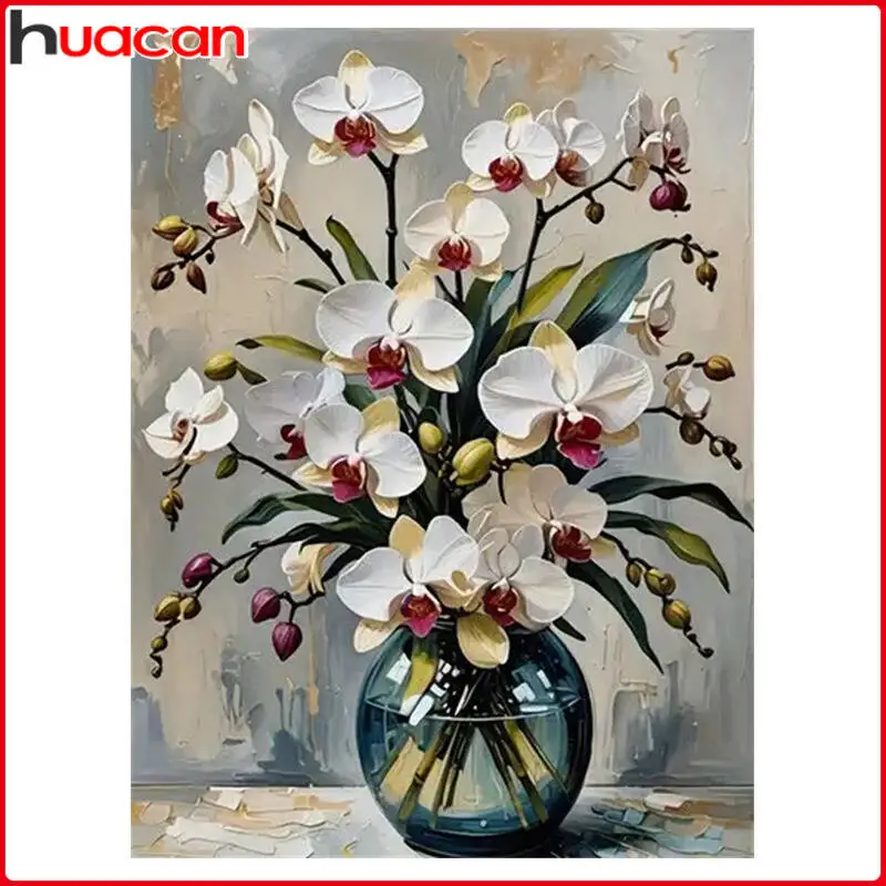 HUACAN 5D Lily Diamond Painting Bottle Flower Vase Handmade Gift Diamond Mosaic Full Square Round Drill Picture Of Rhinestones