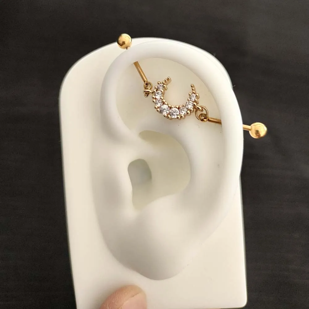 1PC  Golden Baroque  Industrial Piercing Barbell CZ Adjustable Industrial Bar Helix Piercing Cartilage Double Hole Body Jewelry