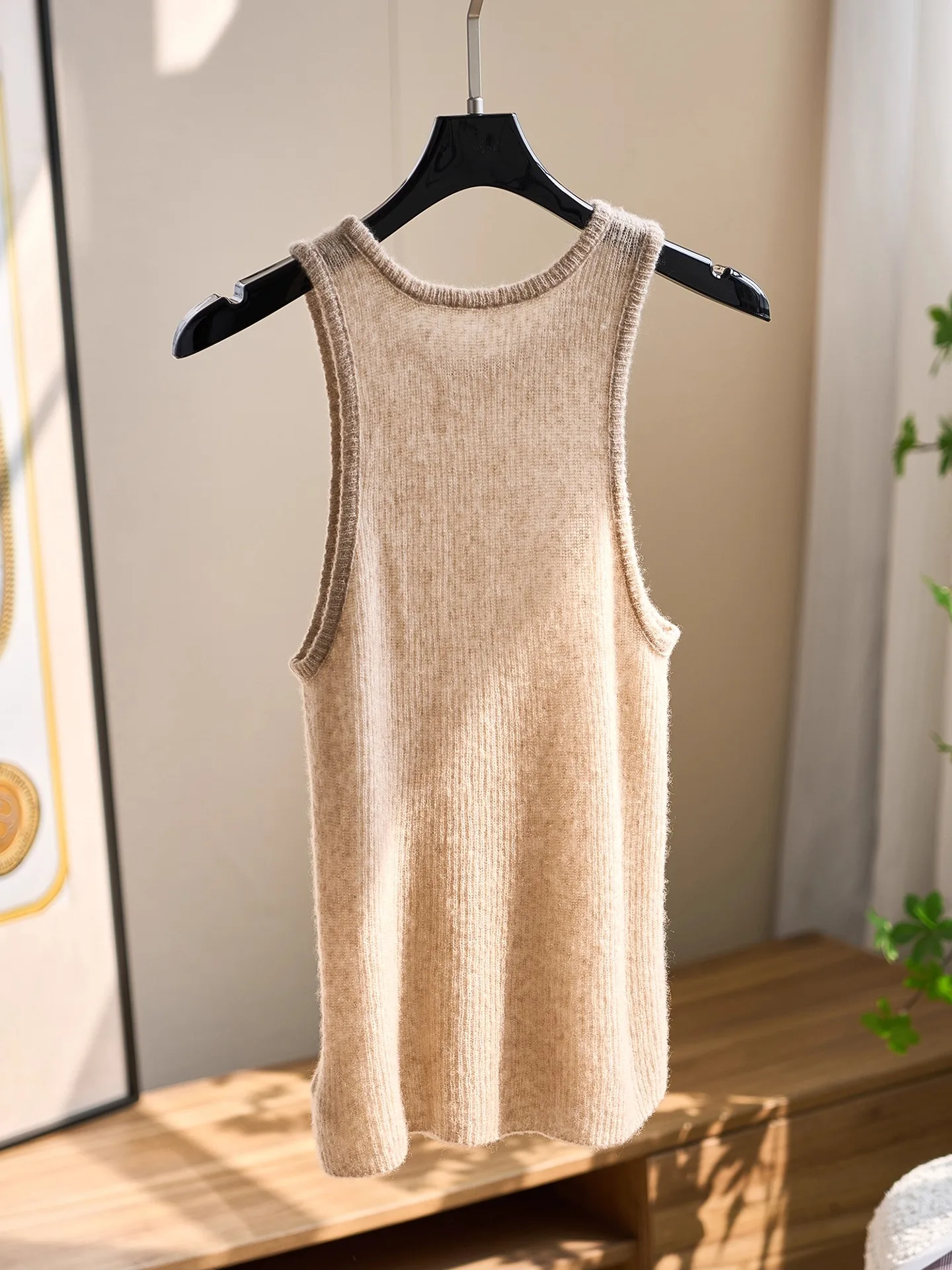 Soft Camere Wool Knitted Top oulder Bared Svel Vest Comfortable Commute Sle Regular Fit Warmth Emitting Pure Color