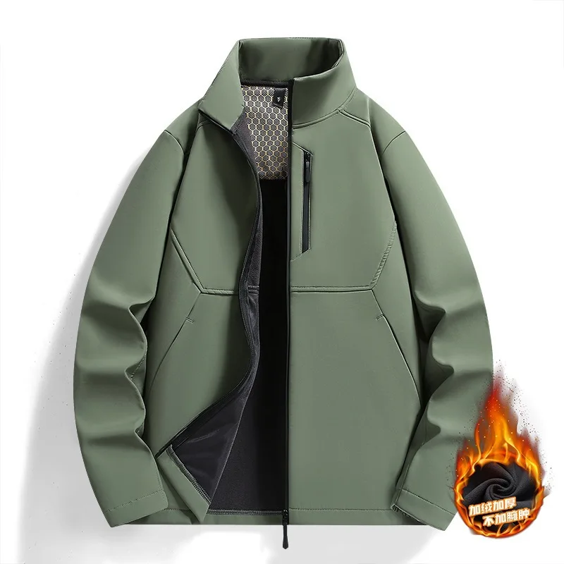 

Soft Shell Jacket Men's Autumn and Winter Fleece Thickened Warm Jacket Loose Couple Jacket Stand-up Collar Jacket