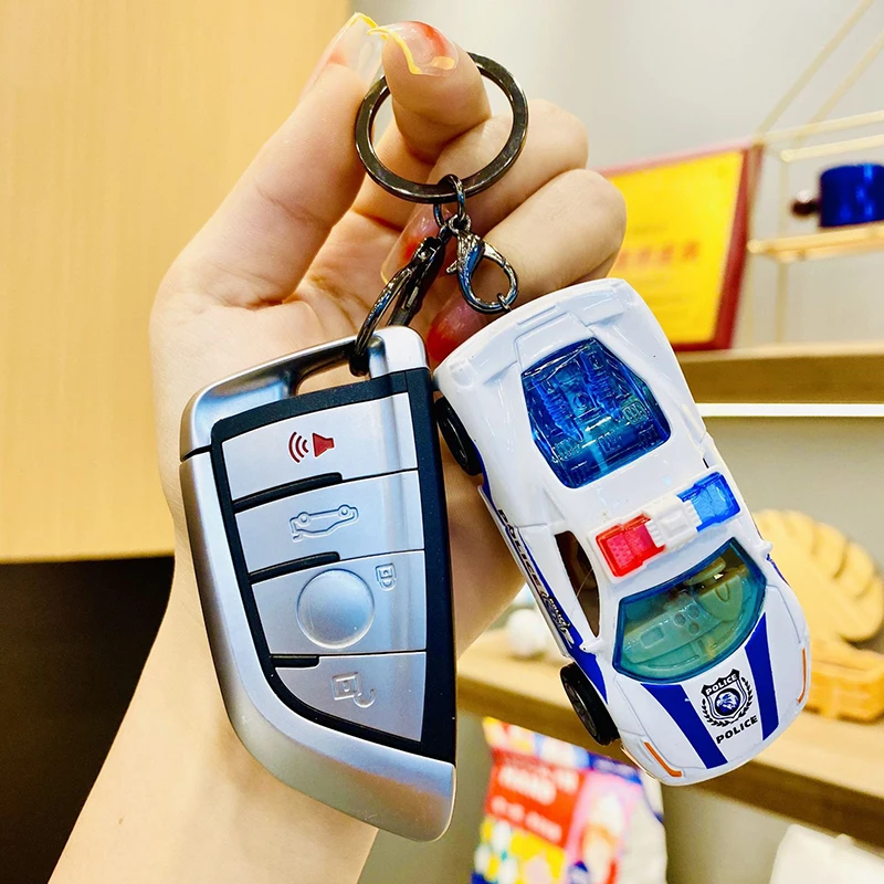 Fun Pull Back Police Car Model Toy Keychain Children Toys Schoolbag Decoration Pendant Exquisite Car Key Charm Birthday Gifts