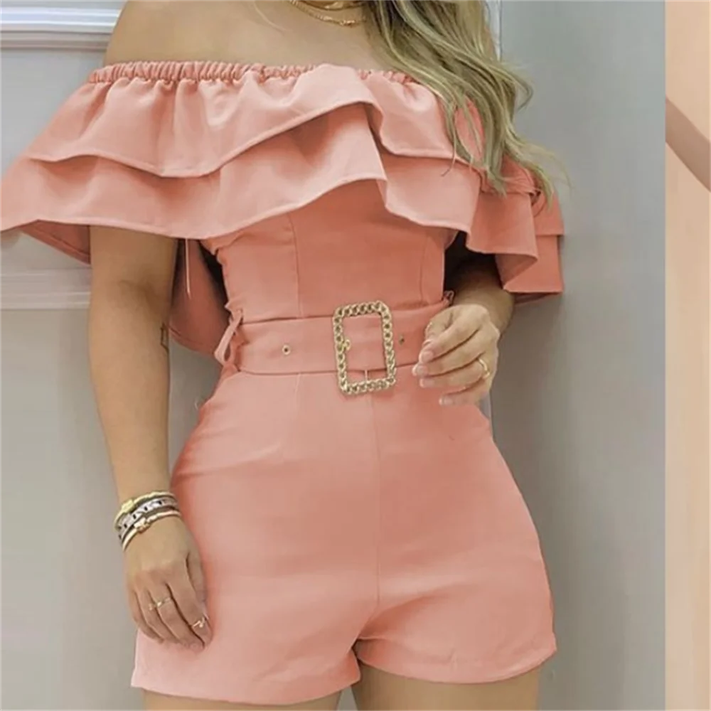 

Весна 2024, новый женский Модный и стильный Облегающий комбинезон PB & ZA с оборками на одно плечо, шорты