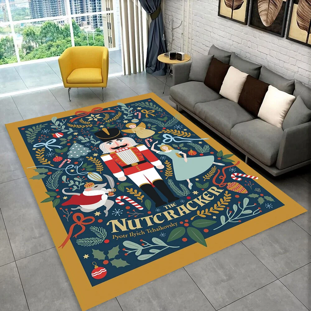 3D Cartoon Nutcracker Christmas Tree Area Rug,Carpet Rug for Home Living Room Bedroom Sofa Doormat Decor,kids Non-slip Floor Mat