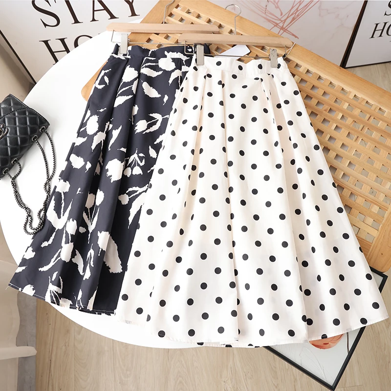 Ele خمر طباعة عالية الخصر ميدي تنورة المرأة دائرة كاملة مظلة غير رسمية تنورة سلسلة Faionable صيف 2025