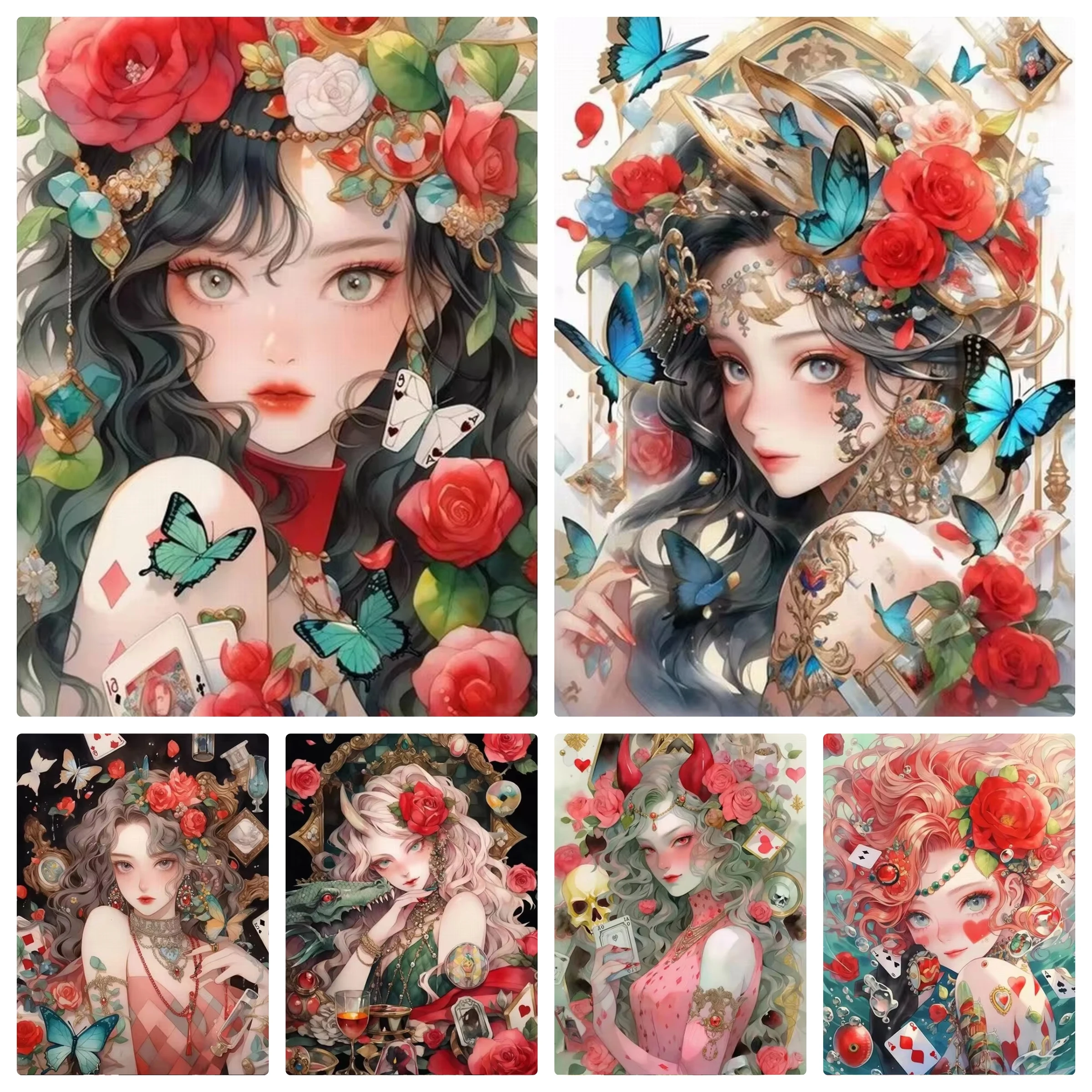 Women'S Bags New Collection - ภาพวาดเพชร DIY ลายการ์ตูนผู้หญิงและผีเสื้อโป๊กเกอร์ พร้อมสติกเกอร์ คอลเลคชั่นใหม่ ภาพศิลปะโมเสก