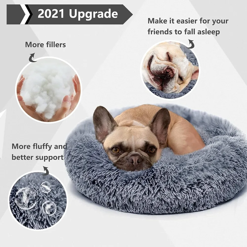 

Small Dog Comfort Bed, Anti-anxiety, Machine Washable, Fluffy and Soft, Non-slip and Waterproof, with A Silent Base