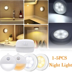 Motion Sensor LED Night Light Wireless Round Battery Powered Cabinet Night Lamp Bedside Lights For Bedroom Home Closet Lighting