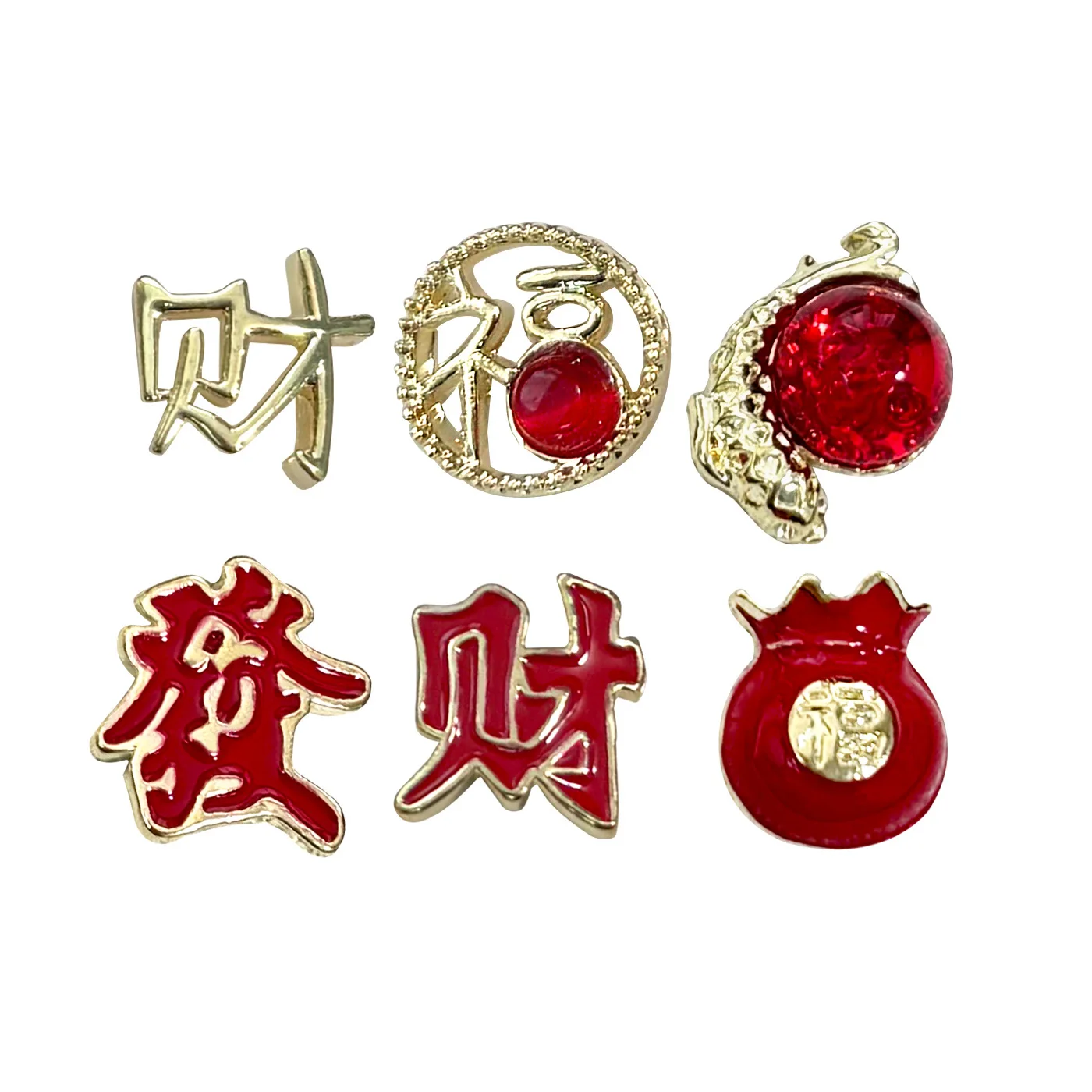 10개입 2026 새해 합금 네일 액세서리 중국 매듭 금괴 돈주머니 금붕어 행운 팔차이 푸 리벳 장식 매니큐어 참