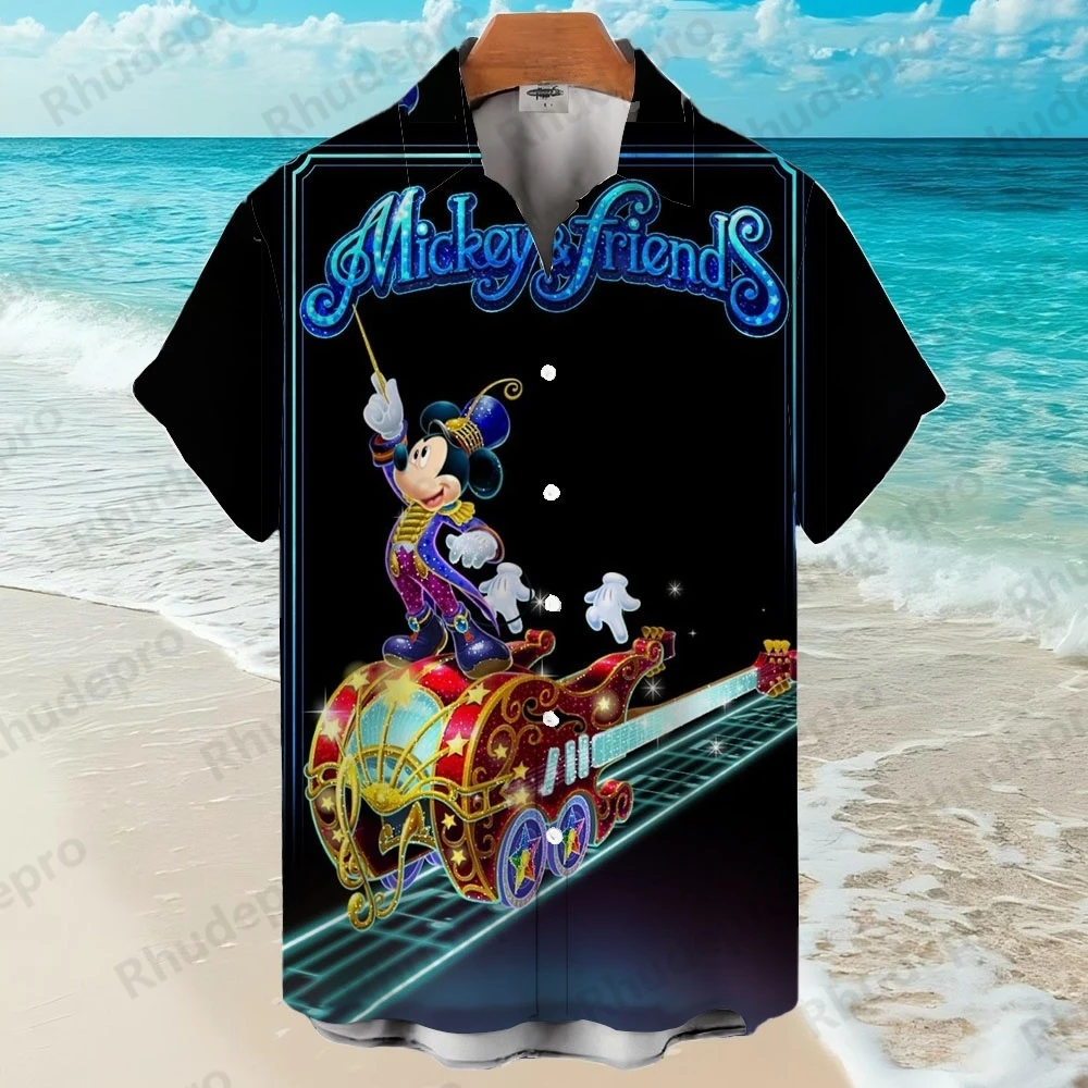 

Disney 2025 New Hawaii Shirts Man Mickey Mouse Cartoon Men Women Clothes Boys Girls Tees Walker Printing Short Sleeve Shirt
