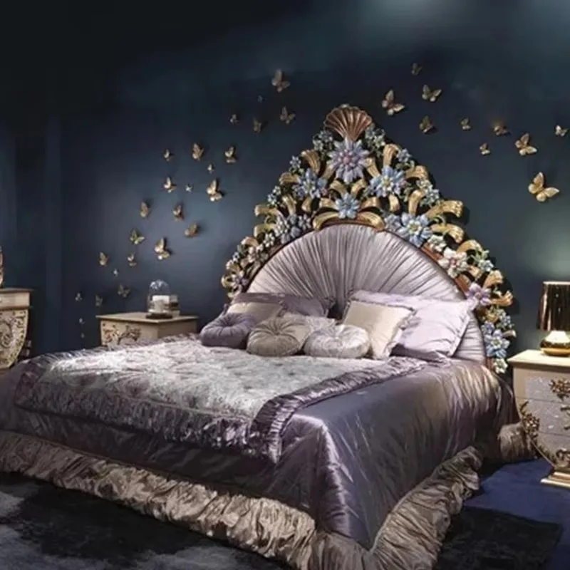 Customized European Royal Luxury Solid Wood and Fabric Bedroom Furniture Set Classic Antique Style King Size Bed - view 6