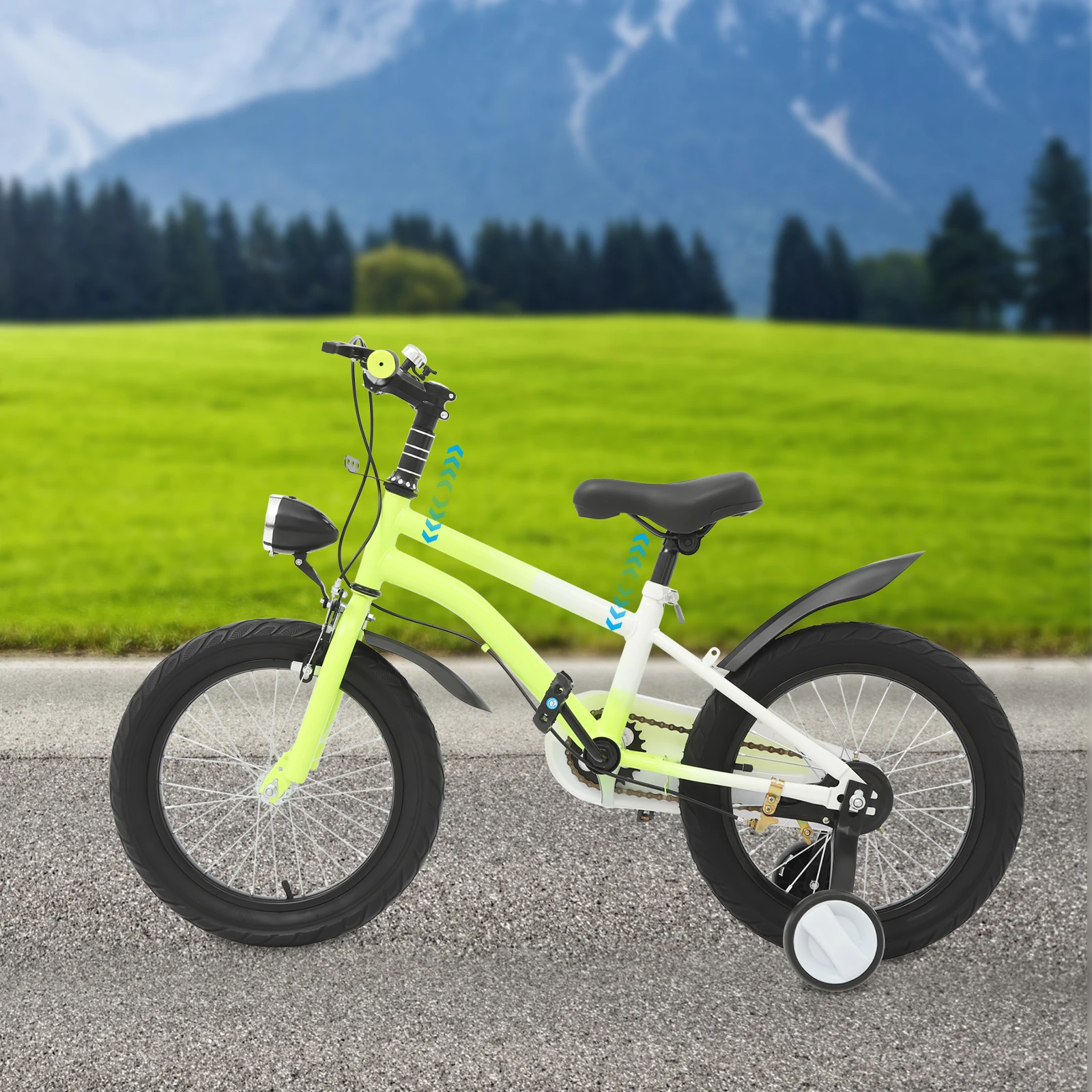 16-Zoll-Kinderfahrrad aus Kohlenstoffstahl mit Hilfsrädern und LED-Licht für 5–8 Jahre, höhenverstellbar, 60 kg – Detail 2