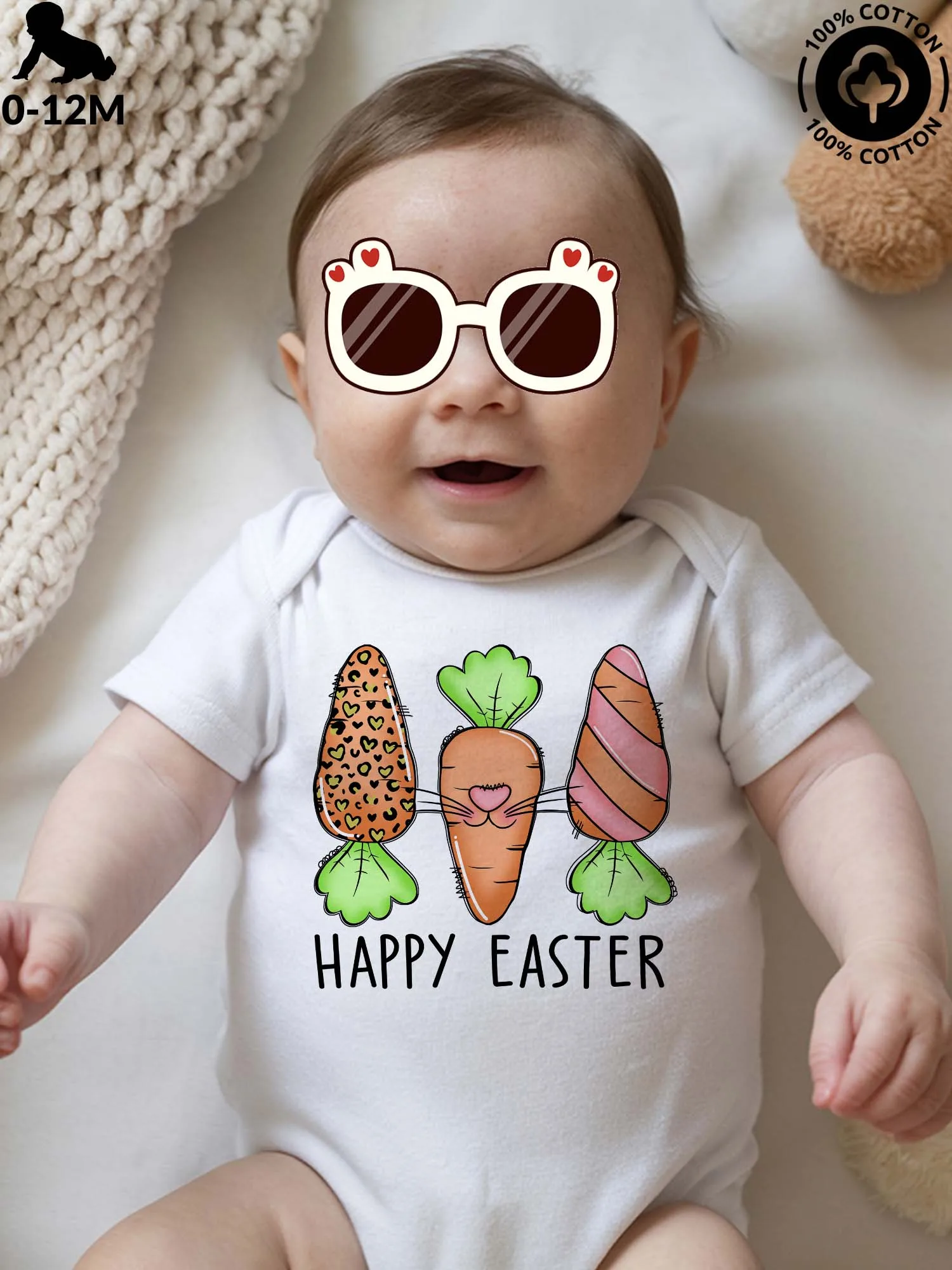 

Детский костюм унисекс для ползания Three Happy Easter Marrots, мягкий комбинезон из чистого хлопка, белое боди всесезонной одежды 190GSM