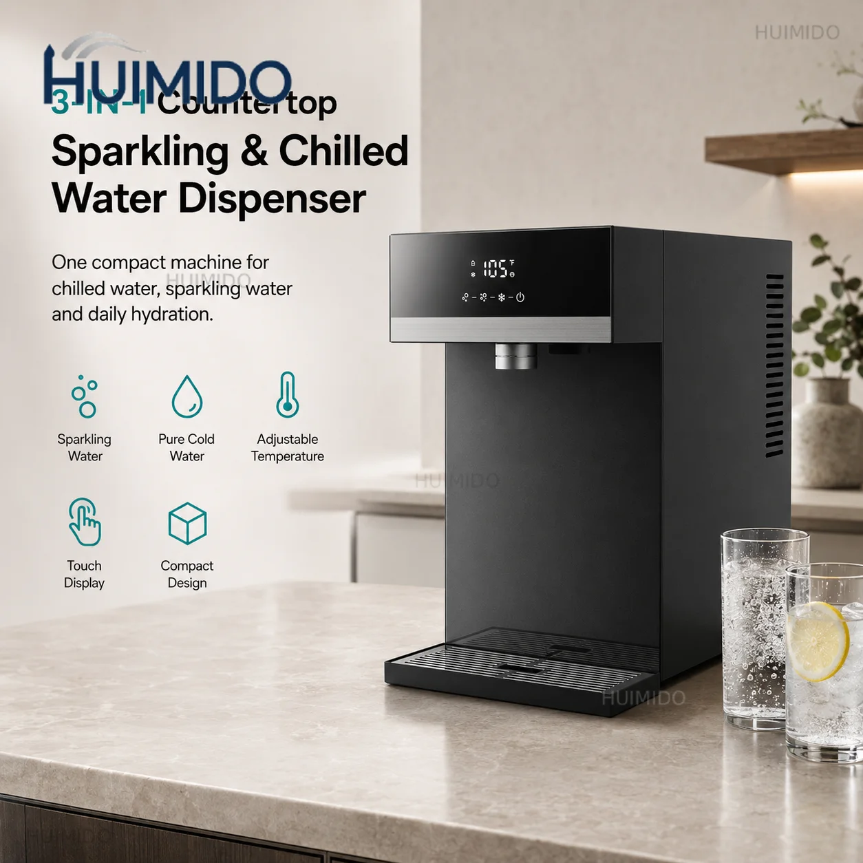 3-In-1 countertop bubble cold water dispenser, double pump, pipe connection bottled water, soda cooler, suitable for home,