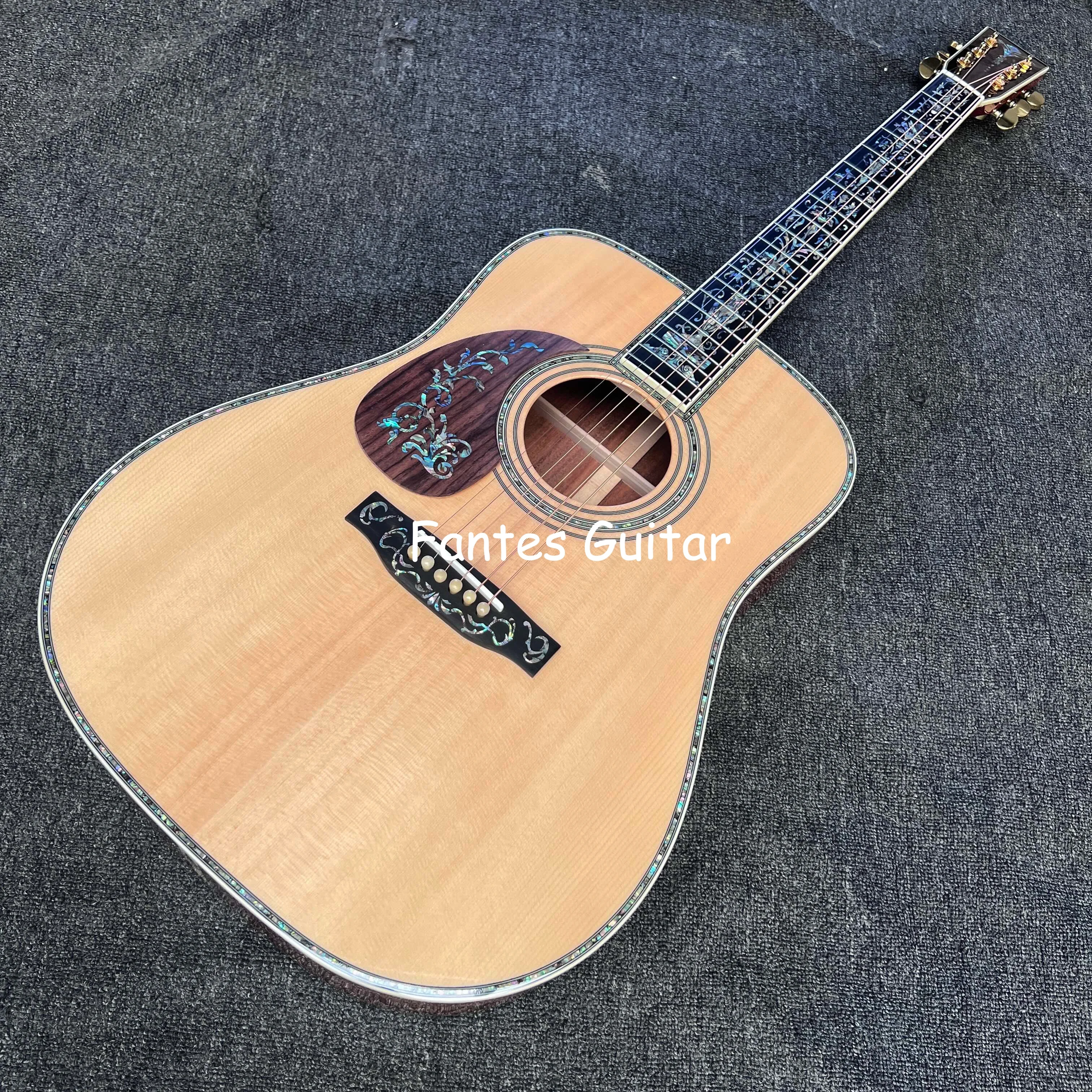 Custom D45AAL Solid Spruce Top, Solid Rosewood Back Side Lefty Acoustic Guitar, Abalone Binding, Deluxe Folk Guitar