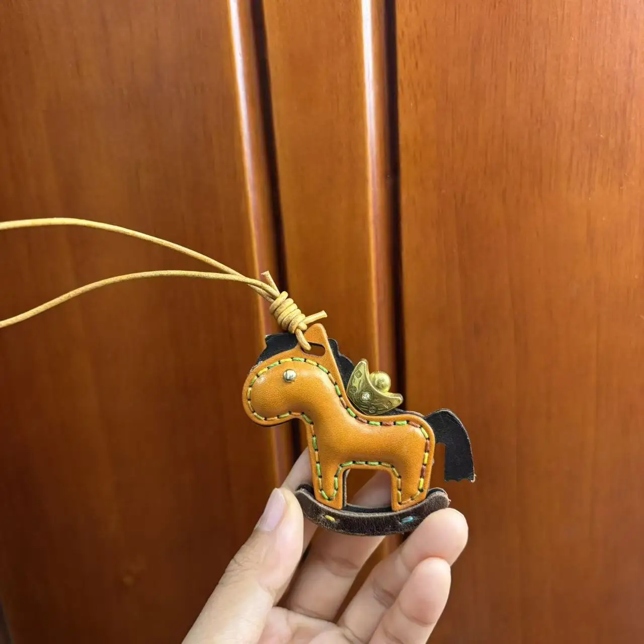 Colorful pony style genuine leather handmade bag charm keychain decorative pendant key ring