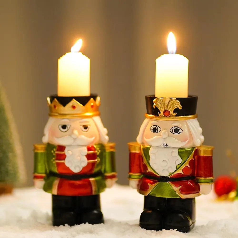 Resin Nutcracker Candlestick Soldier Miniature Figurines for Interior Candle Holder Statue Christmas Gift Decoration Accessories