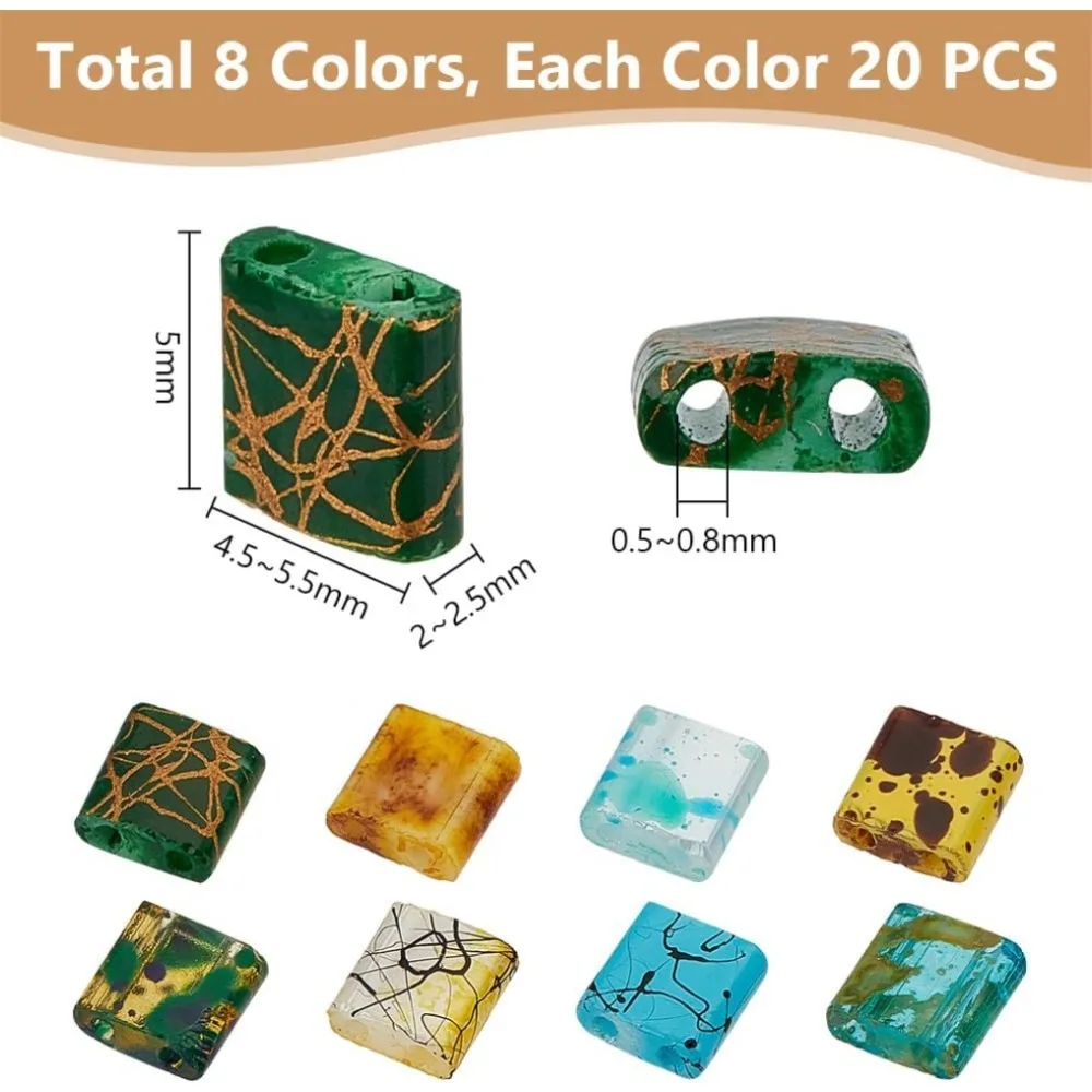 160 قطعة 8 ألوان 2-Hole الزجاج البذور الخرز تيلا الخرز مستطيل الحرفية الخرز رذاذ رسمت/منضدة شقة مربع الخرز مجموعات فضفاضة