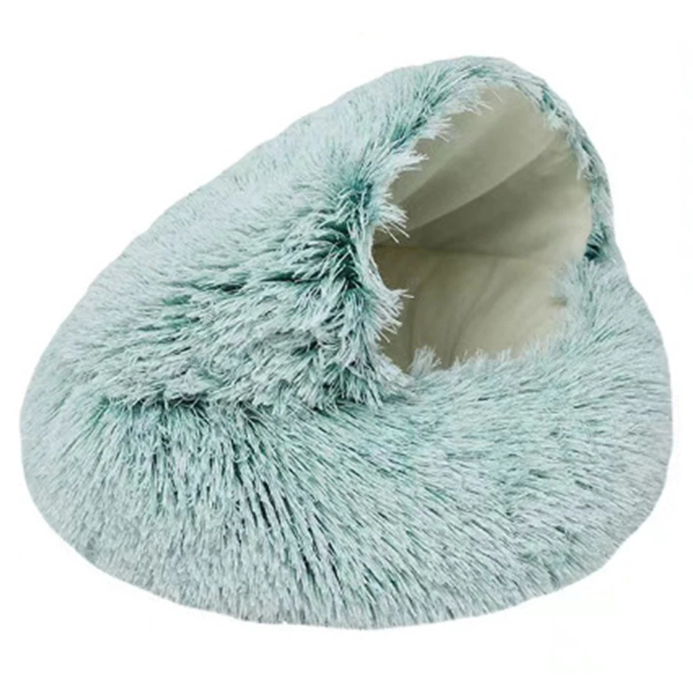 Round Fluffy Calming Dog Bed with Hooded Cover Warm Soft Plush Cozy Cat Cave Bed Cat Nest Puppy Bed for Small Medium Pets