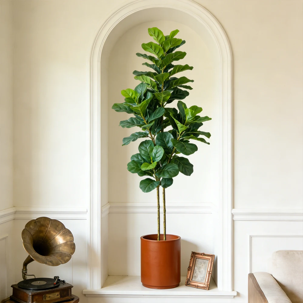 64/122 cm großer künstlicher Ficusbaum, künstliche Eichenpflanze, tropischer Ficus-figueirobaum, Kunststoff-Banyan-Blätter für Haus, Garten, Hochzeitsdekoration – Detail 4