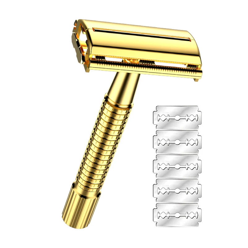 Men's Manual Travel Brass Double Edge Razor With 5 Blades