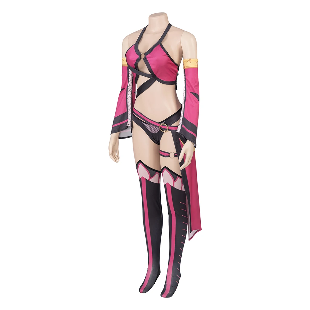 Game Mortal Kombat 9 Cosplay Mileena Costume Women's Purple Top Shorts Suit With Accessories Halloween Combat Outfit Full Set
