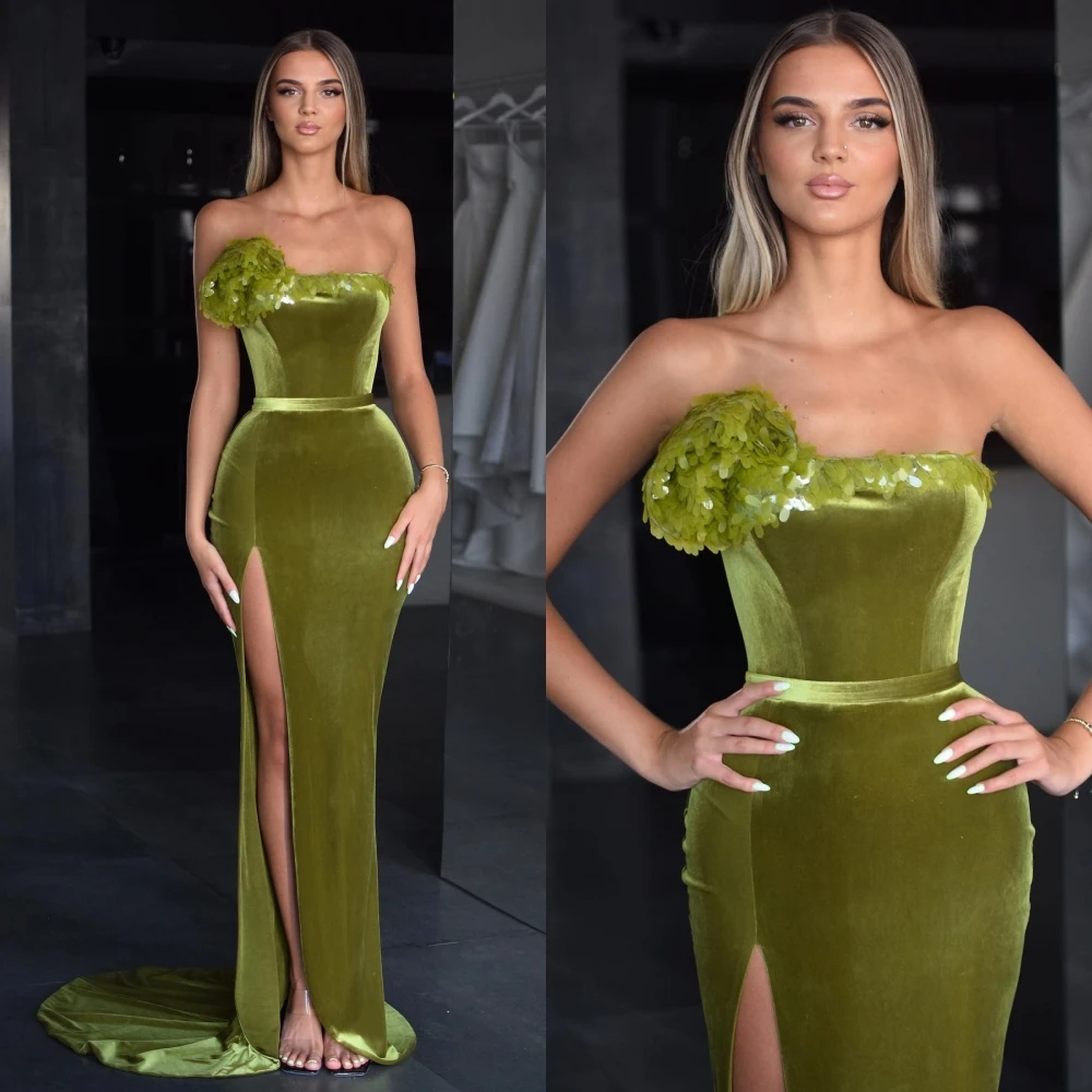 

CustomizedProm Dress Velour Exquisite Strapless Mermaid Sequins S Formal Occasion Gown cocktail dresses for women שמלות נשף