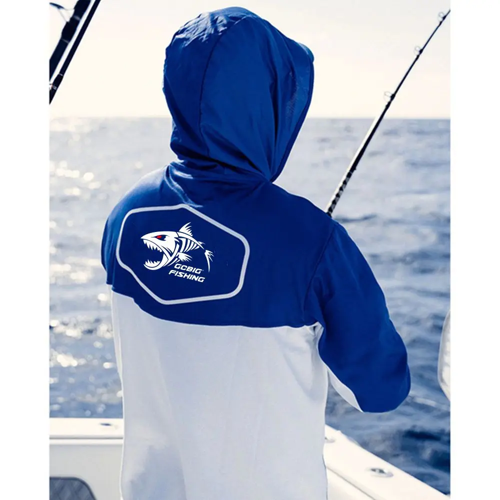 Gradient Green‑Yellow Skeleton Fish Men Fishing Hooded Shirt Built‑in Face Cover  Sun Protection Quick‑Dry Long Sleeve Tops
