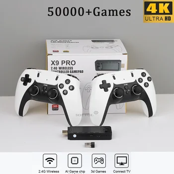 128G X9 프로 TV 비디오 게임 콘솔 레트로 게임 스틱 에뮬레이터, PS1, PSP, NDS, N64, 40000 + 패밀리 게임용, 2 2.4G 듀얼 컨트롤러, 45 +  Best5