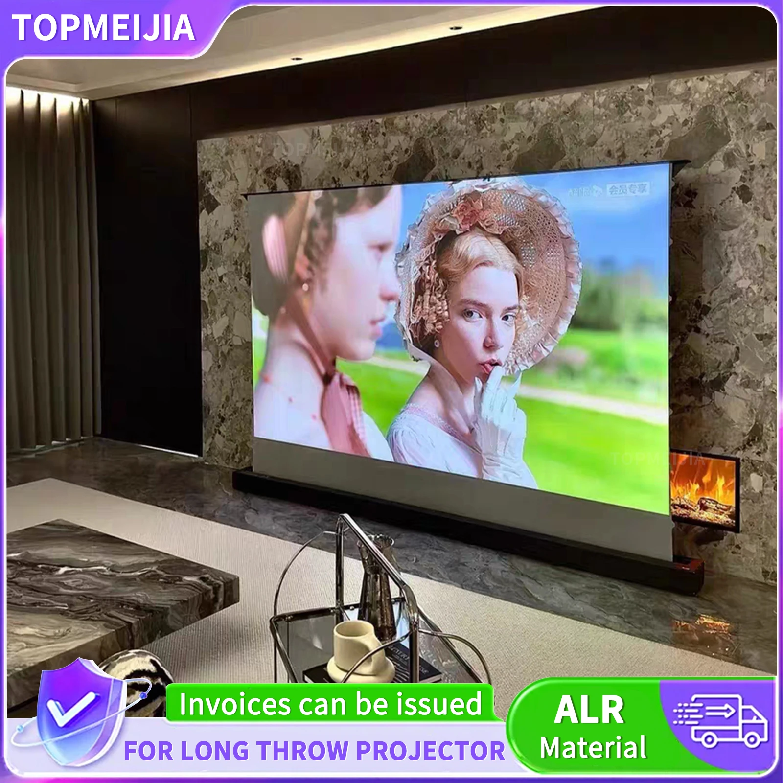 

72‘’-150‘’ Motorized Floor Self-Rising 16:9 8K ALR Projection Screen For Smart Home Long Throw Projector With Remote