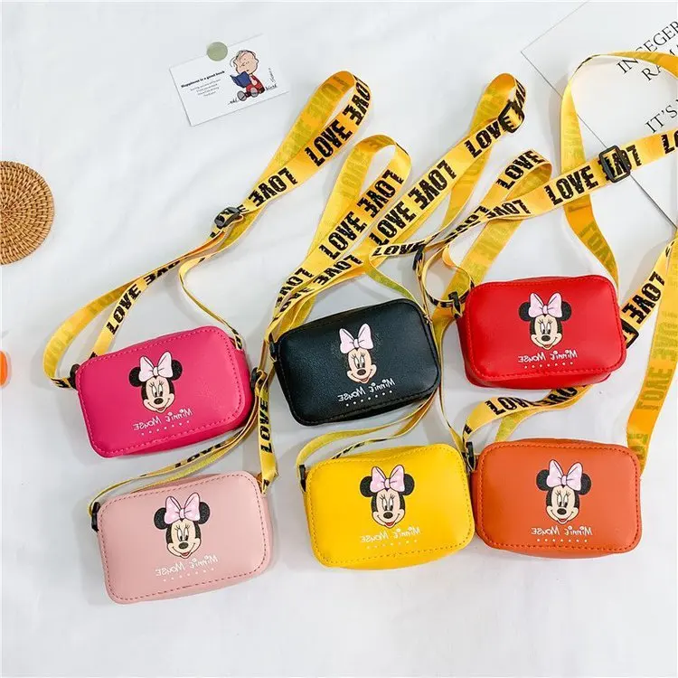 Disney mickey pequeno saco crianças cor sólida de um ombro sacos do bebê meninos novo estilo moda moeda bolsa meninas crossbody saco quadrado