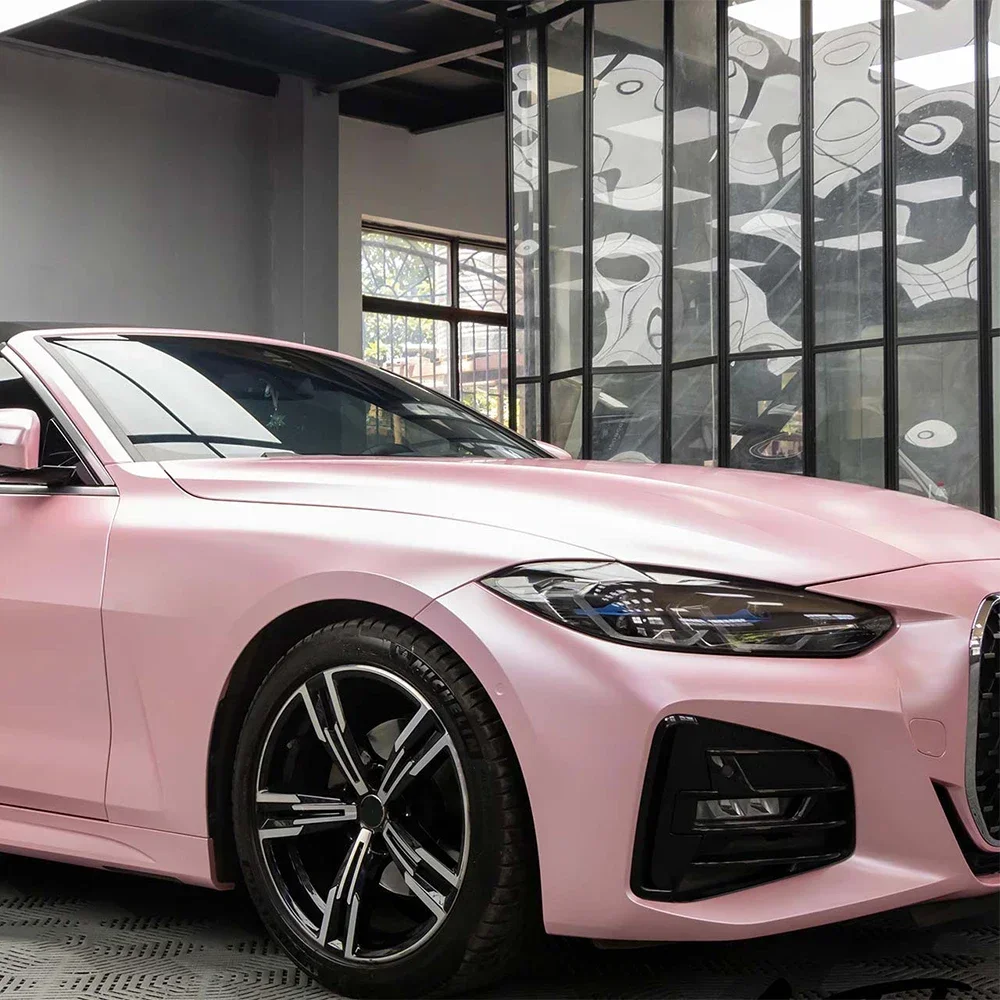 Gloss Cherry Blossom Pink Wrapping Film Car Sticker Vinyl Film Bubble Free PET Sticker Car Accessories Auto Exterior Interior