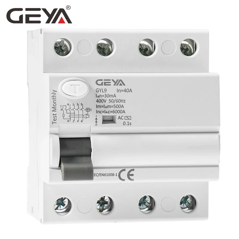 GEYA GYL9 AC Residual Current Circuit Breaker Electromagnetic Differential Breaker Safety Switch 4P 40A 63A 100A